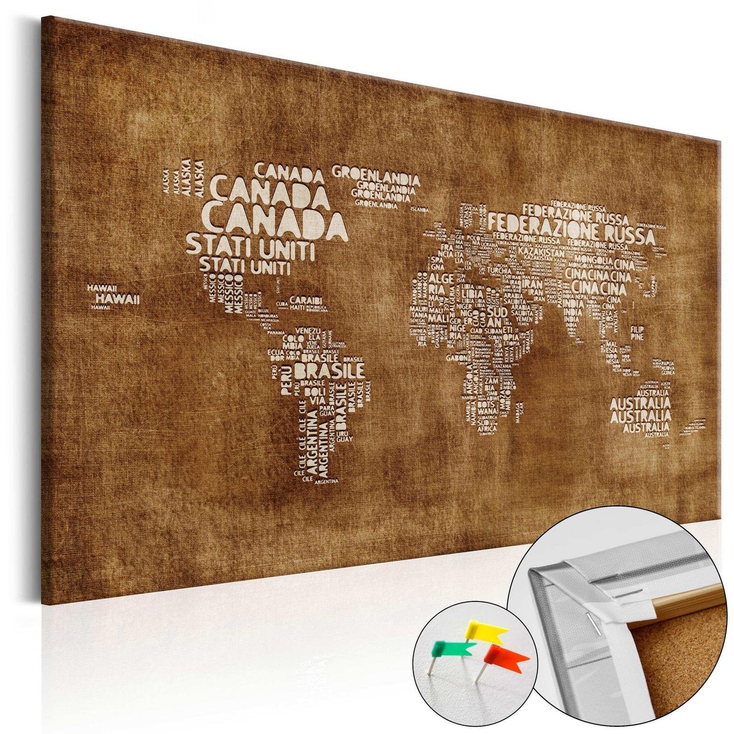 Decorative Pinboard - The Lost Map [Cork Map - Italian Text]-TipTopHomeDecor