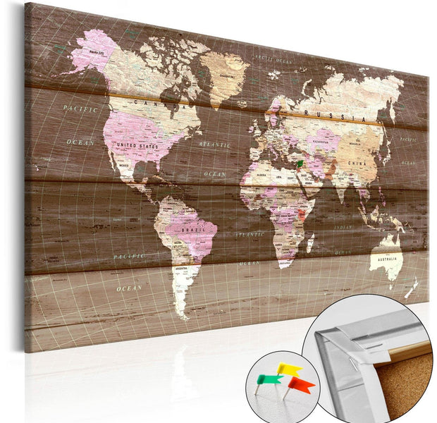 Decorative Pinboard - Wooden World [Cork Map]-TipTopHomeDecor