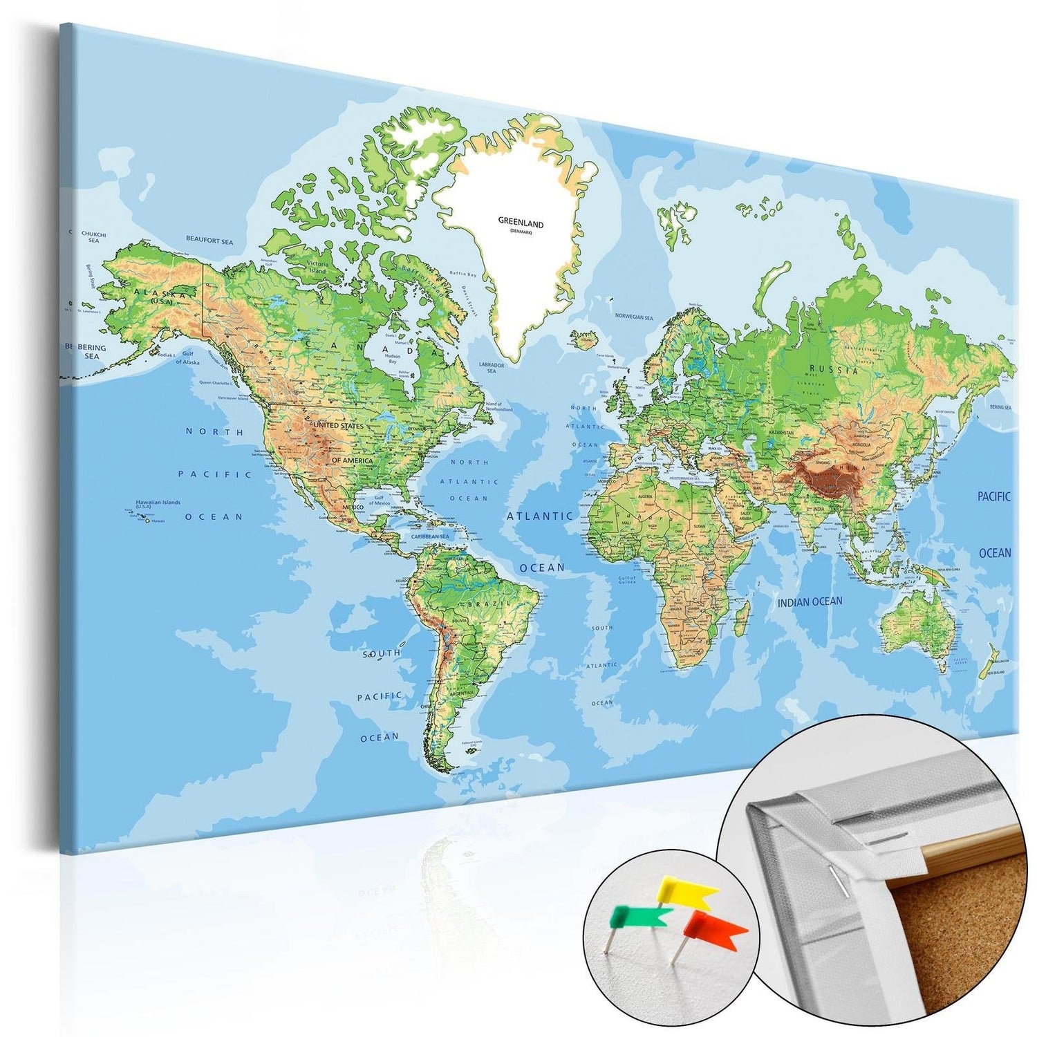Decorative Pinboard - World Geography [Cork Map]-TipTopHomeDecor