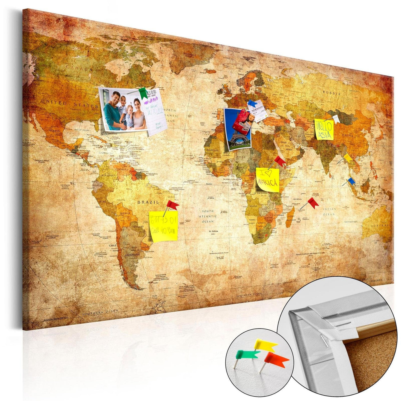 Decorative Pinboard - World Map: Time Travel [Cork Map], Size: 36 x 24, Beige