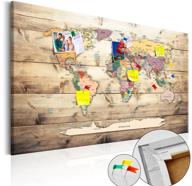 Decorative Pinboard - World Map: Wooden Oceans [Cork Map]-TipTopHomeDecor