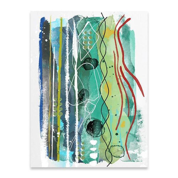 Green Waves Modern Mixed Media Watercolor Canvas Art Print-TipTopHomeDecor