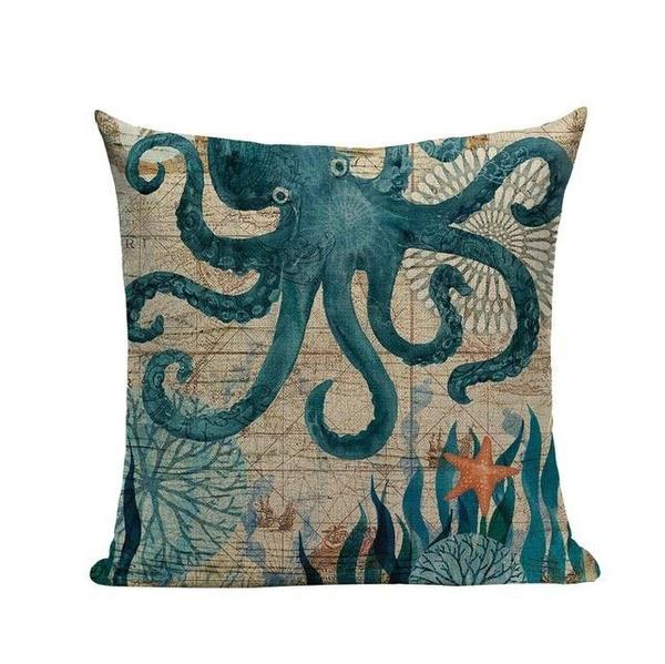 Marine Ocean Sea Turtle Octopus Beach Coastal Cushion Covers-TipTopHomeDecor