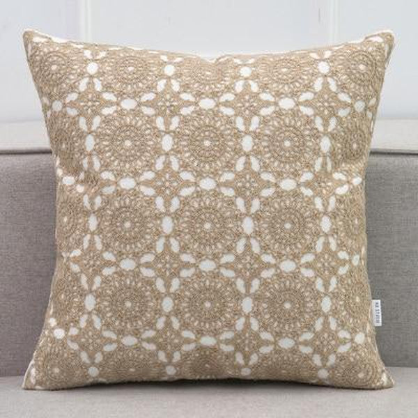 Neutral Color Embroidered Geometric Floral Circle Lace Pillowcases-TipTopHomeDecor