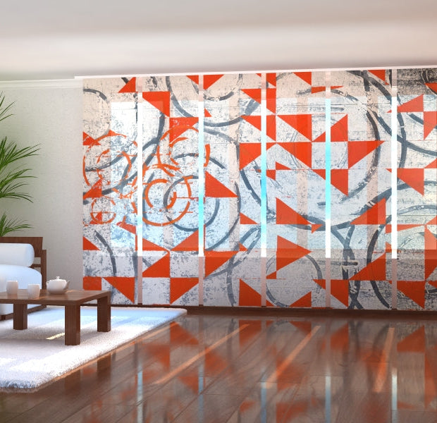 Tiptophomedecor Set of 6 Panel Blinds Abstract Red and Black Geometric Shapes