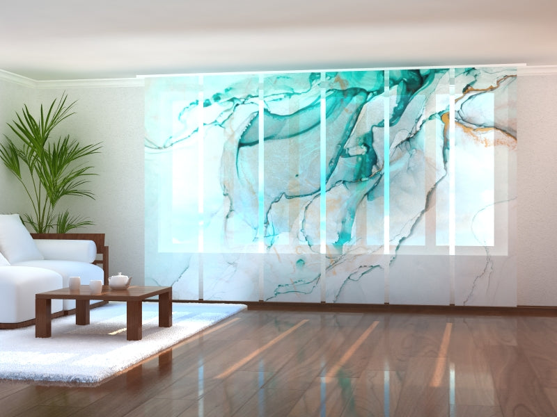 Tiptophomedecor Set of 6 Panel Blinds Beautiful Abstraction of Green-Blue Color