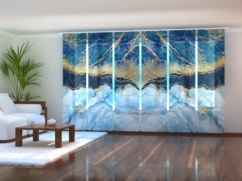 Tiptophomedecor Set of 6 Panel Blinds Blue Marble with Golden Glitter