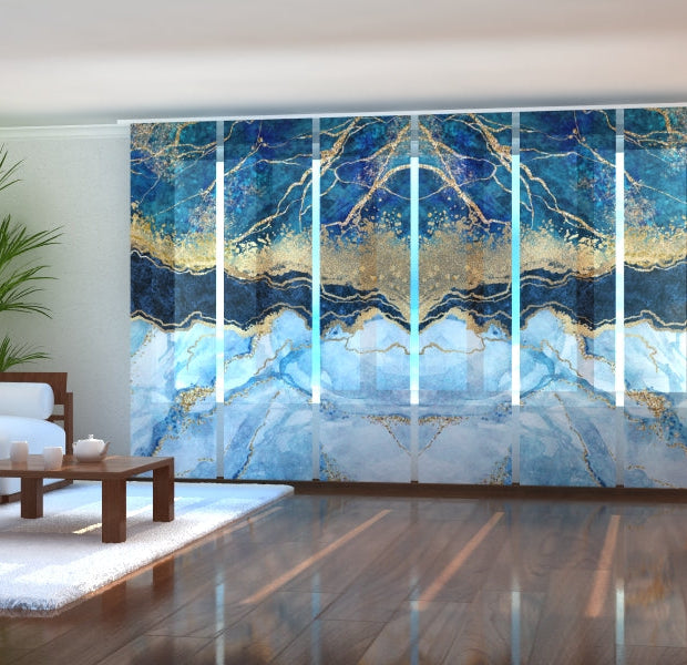 Tiptophomedecor Set of 6 Panel Blinds Blue Marble with Golden Glitter