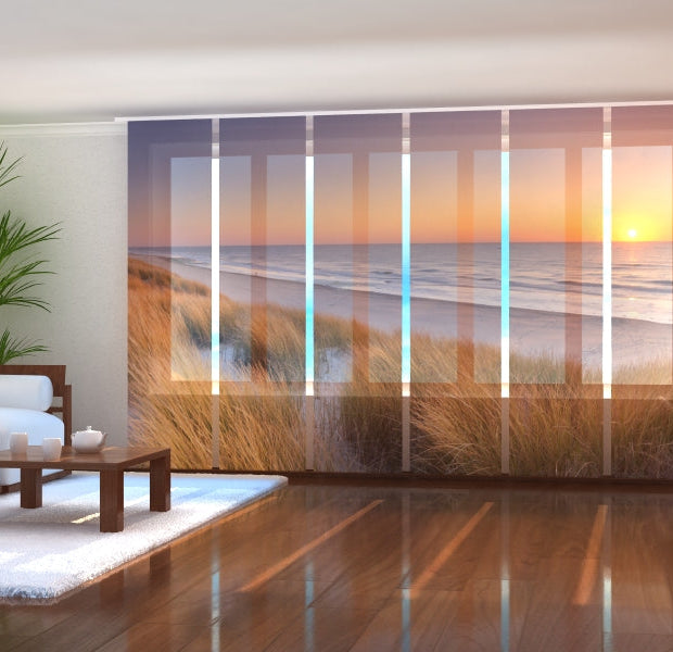Tiptophomedecor Set of 6 Panel Blinds Dunes and Beach at Sunset in The Netherlands