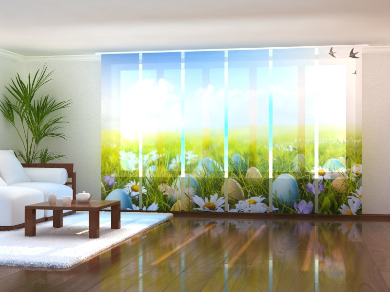 Tiptophomedecor Set of 6 Panel Blinds Easter Eggs on the Flowers Field