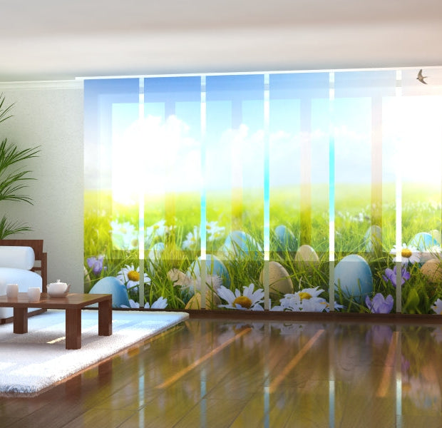 Tiptophomedecor Set of 6 Panel Blinds Easter Eggs on the Flowers Field