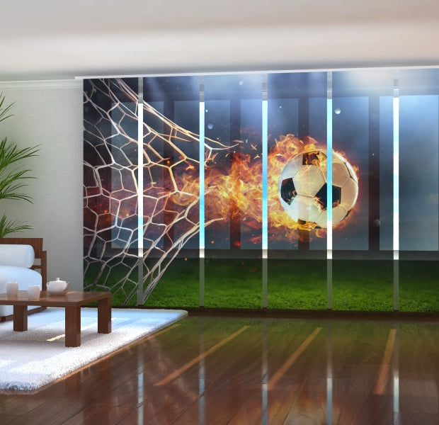Tiptophomedecor Set of 6 Panel Blinds Fiery Football Ball In Goal