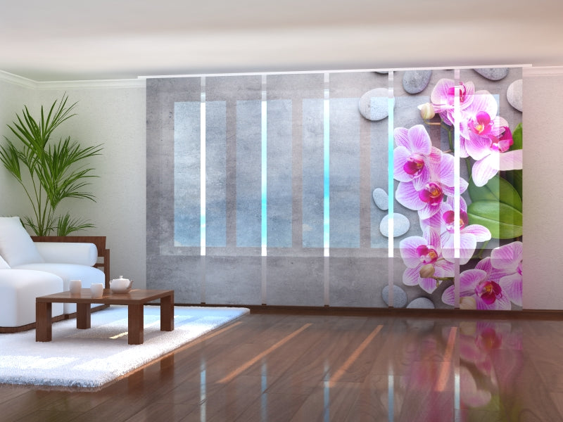 Tiptophomedecor Set of 6 Panel Blinds Gentle Pink Orchids and Stones