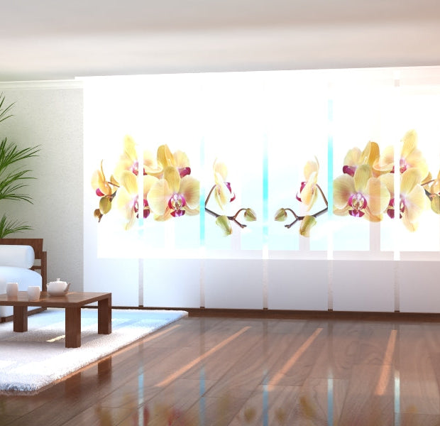 Tiptophomedecor Set of 6 Panel Blinds Golden Orchid on White