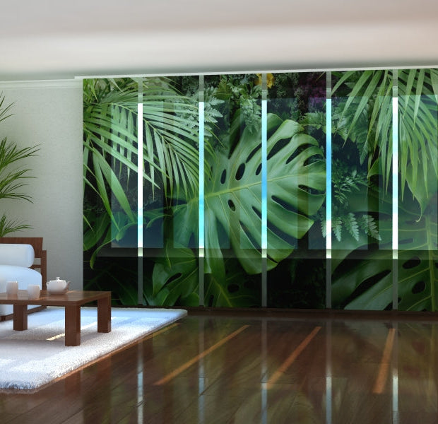 Tiptophomedecor Set of 6 Panel Blinds Green Tropical Leaves