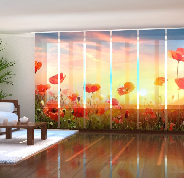 Tiptophomedecor Set of 6 Panel Blinds Poppies Field at Sunset