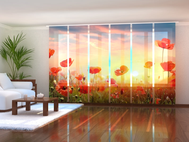 Tiptophomedecor Set of 6 Panel Blinds Poppies Field at Sunset