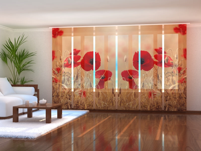 Tiptophomedecor Set of 6 Panel Blinds Red Poppies in Golden Wheat