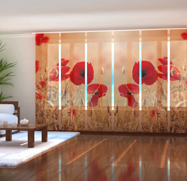 Tiptophomedecor Set of 6 Panel Blinds Red Poppies in Golden Wheat