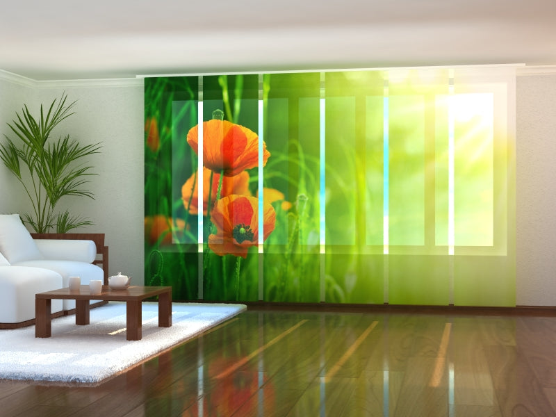 Tiptophomedecor Set of 6 Panel Blinds Red Poppies in Green Field