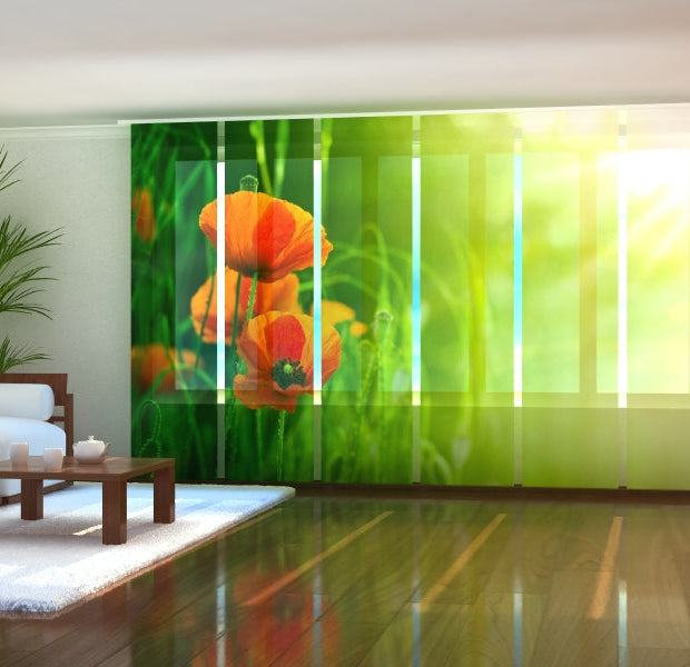 Tiptophomedecor Set of 6 Panel Blinds Red Poppies in Green Field