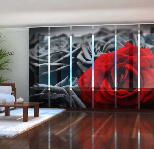 Tiptophomedecor Set of 6 Panel Blinds Red Rose on Black and White