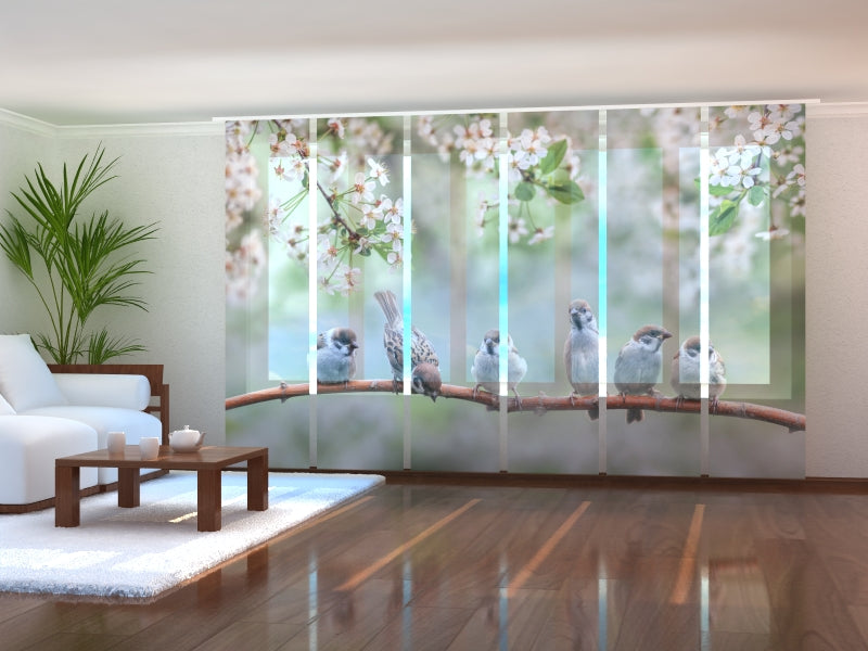 Tiptophomedecor Set of 6 Panel Blinds Small Birds on a Blooming Tree
