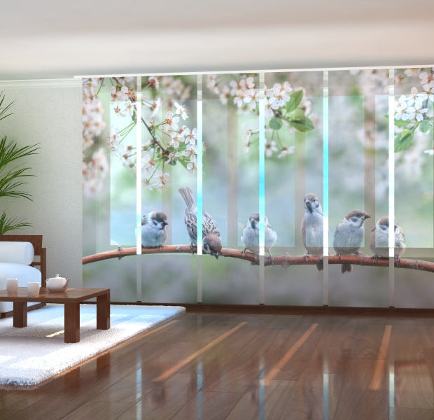 Tiptophomedecor Set of 6 Panel Blinds Small Birds on a Blooming Tree