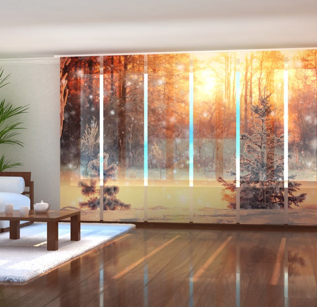 Tiptophomedecor Set of 6 Panel Blinds Sunny Christmas Evening in the Forest