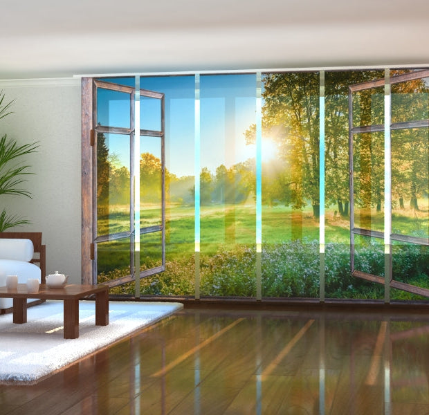 Tiptophomedecor Set of 6 Panel Blinds Sunrise View from the Window