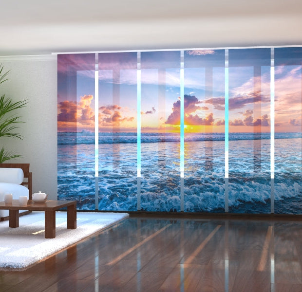 Tiptophomedecor Set of 6 Panel Blinds Sunset Over the Ocean Waves