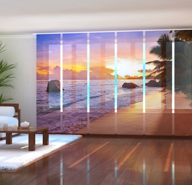 Tiptophomedecor Set of 6 Panel Blinds Sunset on the Beach at Seychelles