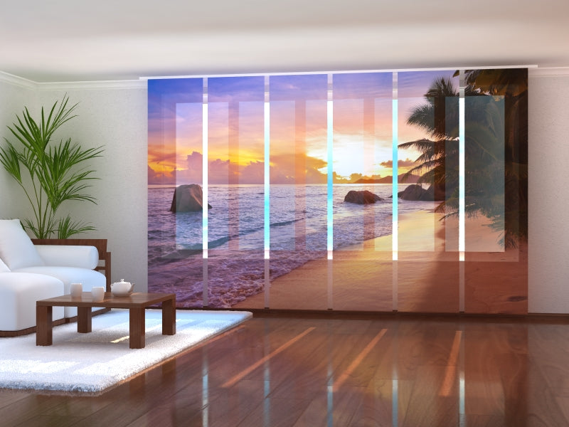 Tiptophomedecor Set of 6 Panel Blinds Sunset on the Beach at Seychelles