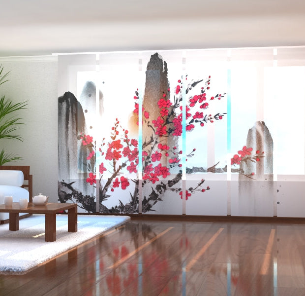 Tiptophomedecor Set of 6 Panel Blinds Traditional Japanese Painting Happiness