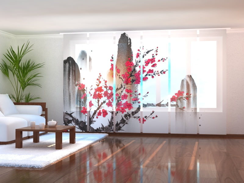 Tiptophomedecor Set of 6 Panel Blinds Traditional Japanese Painting Happiness