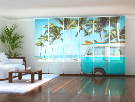 Tiptophomedecor Set of 6 Panel Blinds Vintage Car on the Tropical Beach