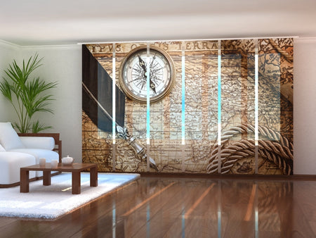 Tiptophomedecor Set of 6 Panel Blinds Vintage Map with Compass