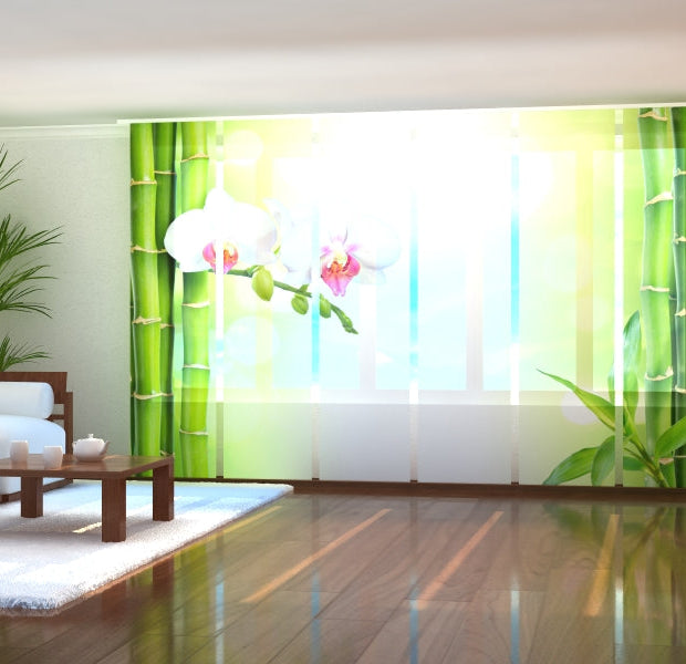 Tiptophomedecor Set of 6 Panel Blinds White Orchid with Fresh Bamboo