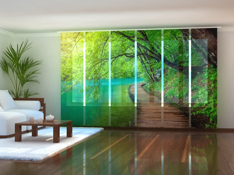 Tiptophomedecor Set of 6 Panel Blinds Wooden Path in the Forest