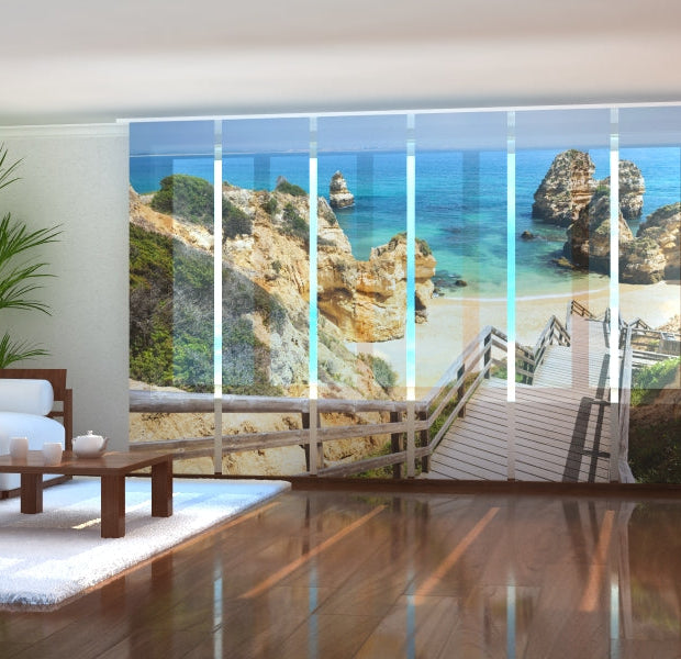 Tiptophomedecor Set of 6 Panel Blinds Wooden Staircase to a Beautiful Beach in the Algarve