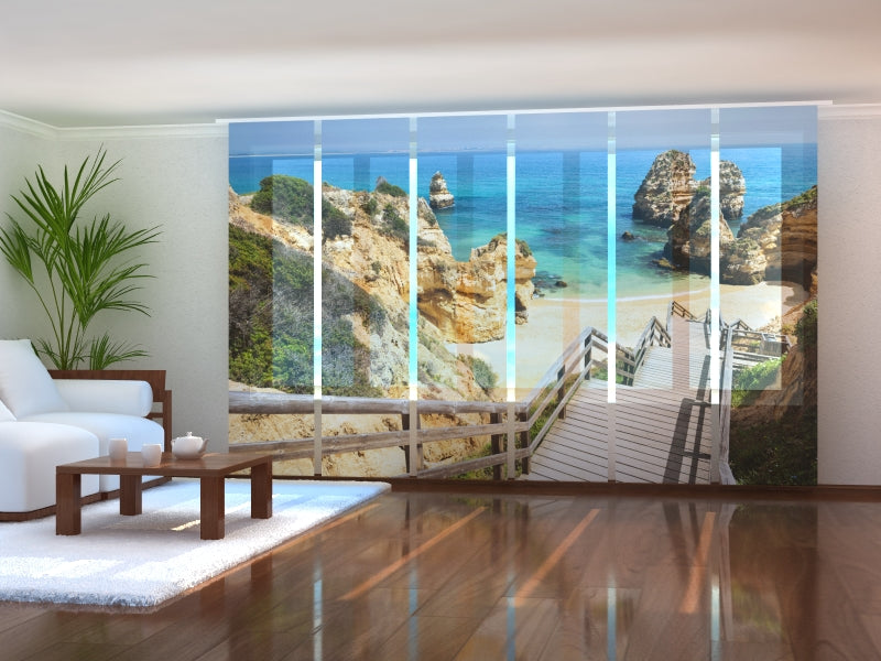 Tiptophomedecor Set of 6 Panel Blinds Wooden Staircase to a Beautiful Beach in the Algarve