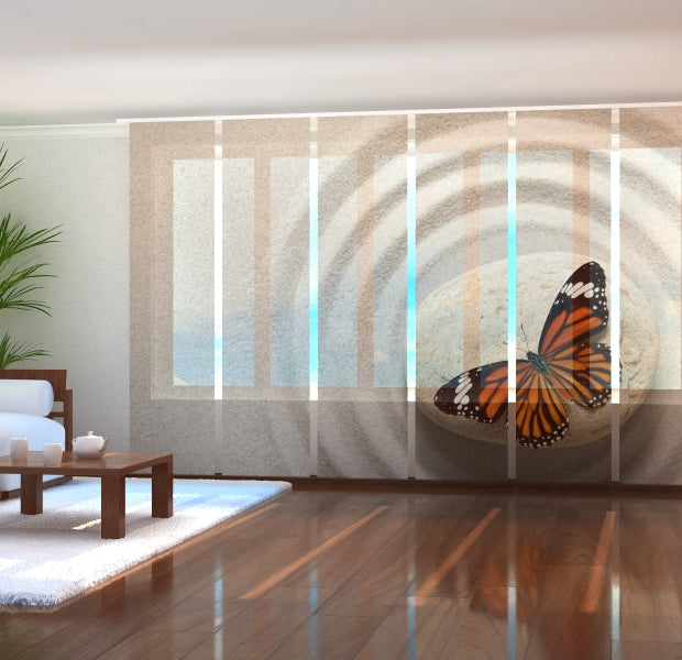 Tiptophomedecor Set of 6 Panel Blinds Zen Stone with Butterfly
