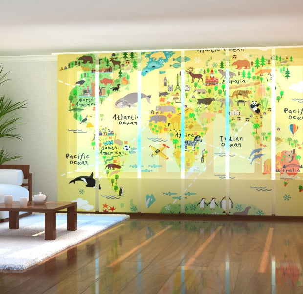Tiptophomedecor Set of 6 Panel Blinds Kids Map