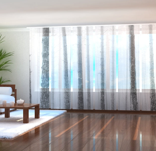 Tiptophomedecor Set of 6 Panel Blinds Trees Trunks in Winter Fog