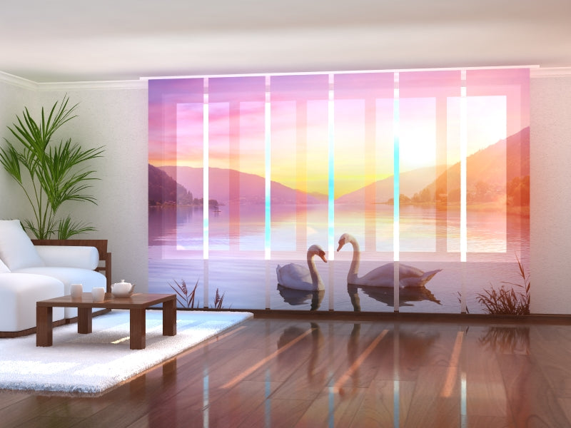 Tiptophomedecor Set of 6 Panel Blinds Swans on the Lake at Sunrise