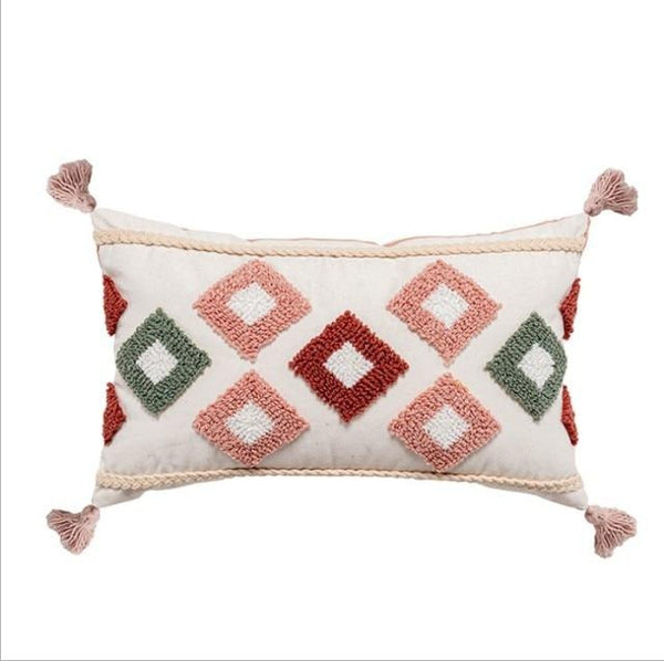 Pink Rainbow Geometric Diamond Bohemian Embroidered Pillow Cases-TipTopHomeDecor