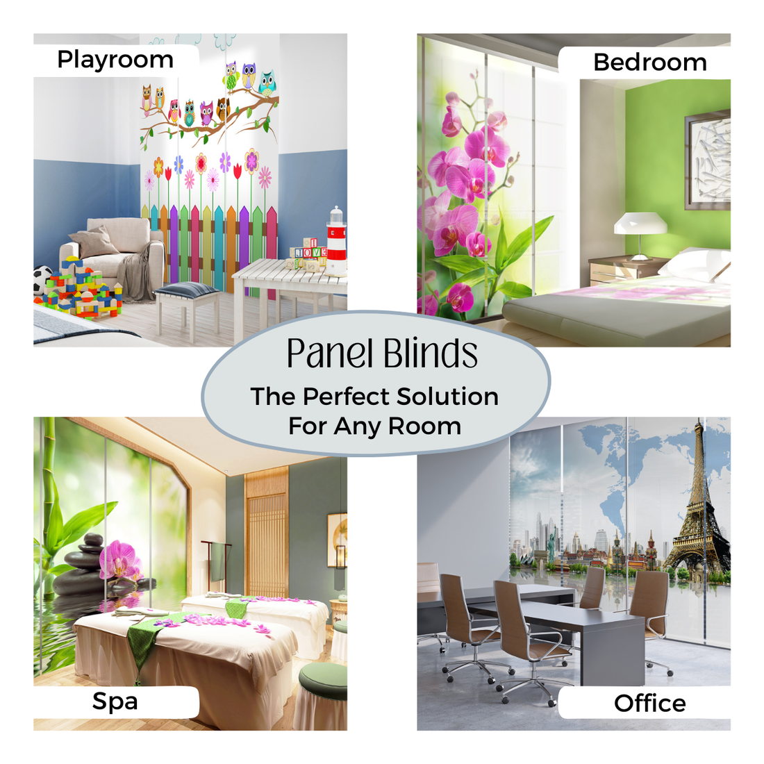 Description Set of 4 Sliding Panel Track Blinds Sunbeams In The Forest