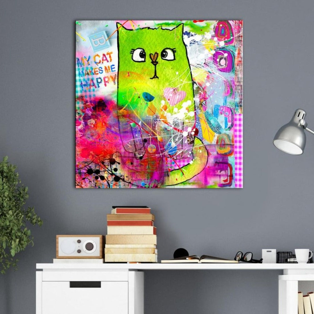 Stretched Canvas Kids Art - Crazy Cat-Tiptophomedecor