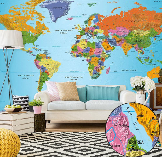 XXL wall mural - World Map: Colourful Geography II