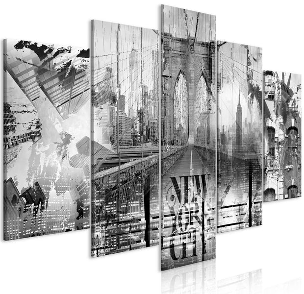 Stretched Canvas Wall Art - New York Collage Black & White - Stretched & Framed Ready To Hang Art-Tiptophomedecor
